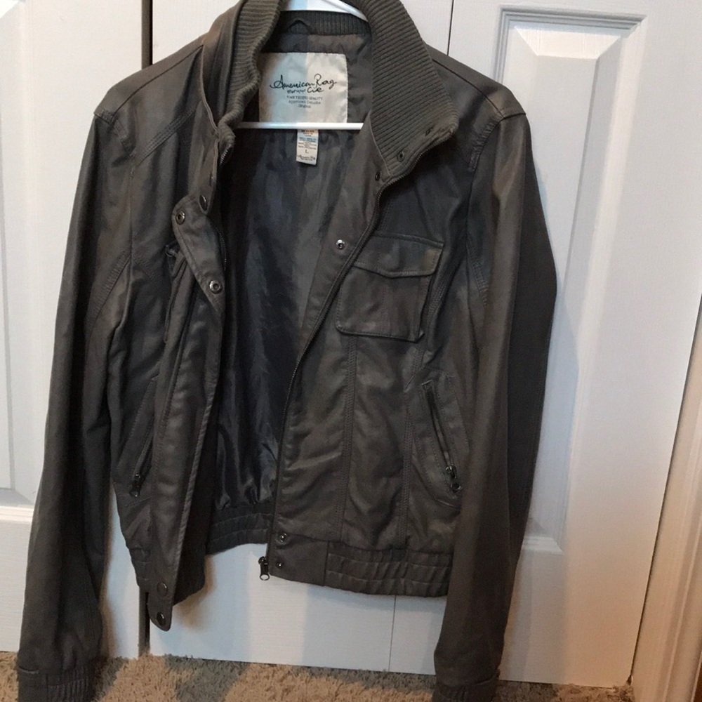 Dark gray leather jacket